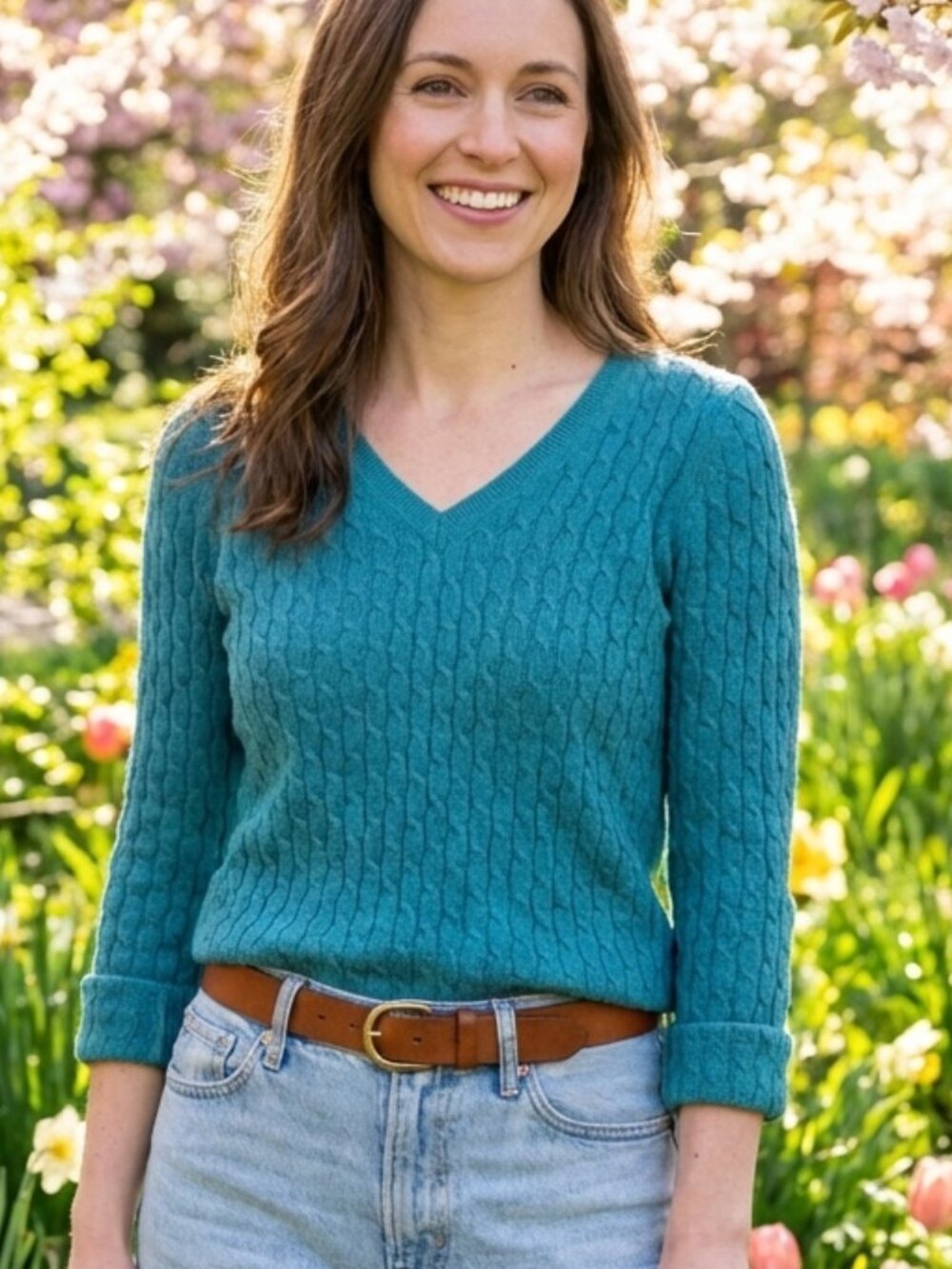 Banana Republic Cashmere sweater in Teal, Cable Knit XS Petite